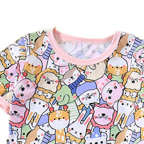 Girls Printed Short Sleeves Round Neck Top with Shorts