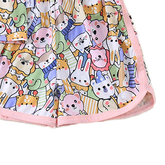 Girls Printed Short Sleeves Round Neck Top with Shorts