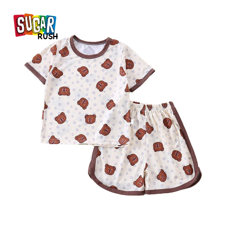 Boys Brown & White Printed Top with Shorts