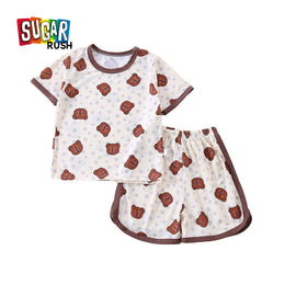 Boys Brown & White Printed Top with Shorts