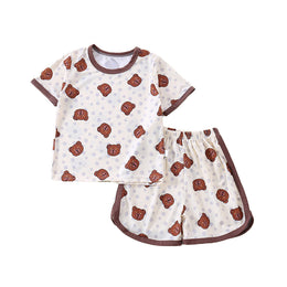 Boys Brown & White Printed Top with Shorts