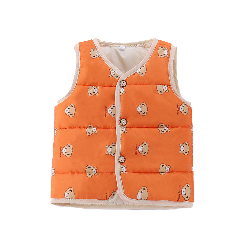 Infant Boys Orange Coloured  Printed V-Neck Waistcoat