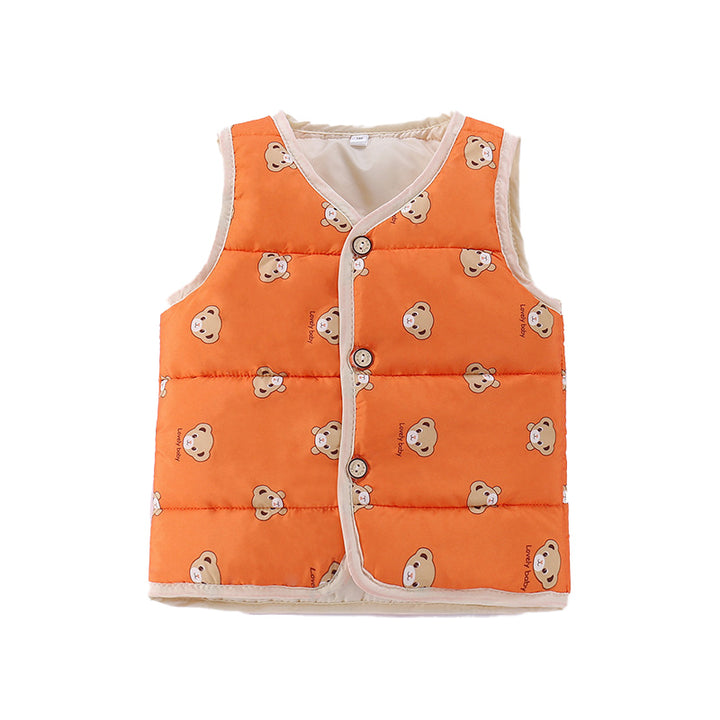 Infant Boys Orange Coloured  Printed V-Neck Waistcoat