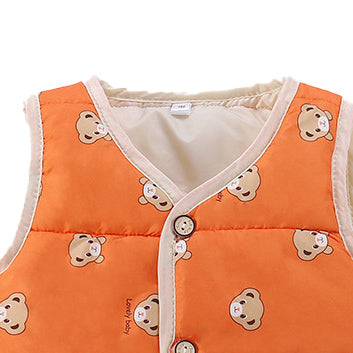 Infant Boys Orange Coloured  Printed V-Neck Waistcoat