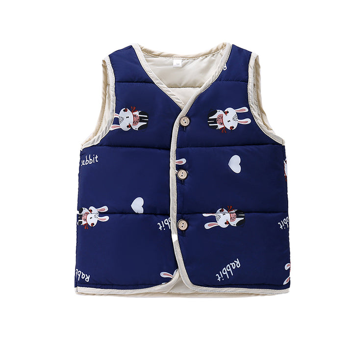 Infant Boys Navy Blue Printed V-Neck Waistcoat