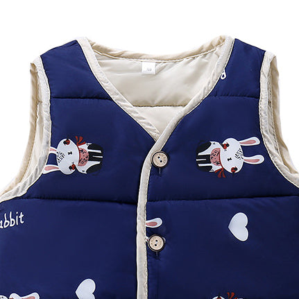 Infant Boys Navy Blue Printed V-Neck Waistcoat