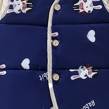 Infant Boys Navy Blue Printed V-Neck Waistcoat
