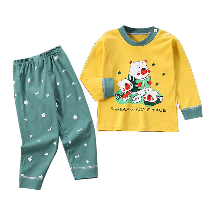 Boys Green & Yellow Printed Night suit