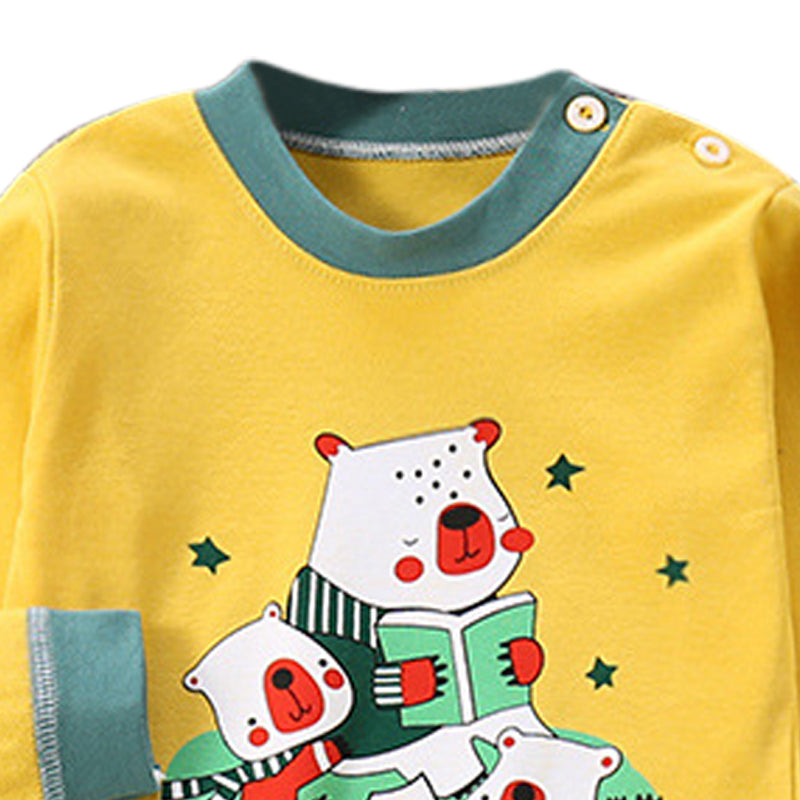 Boys Green & Yellow Printed Night suit