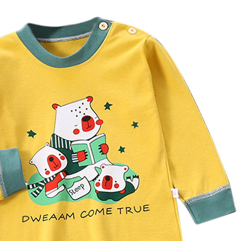 Boys Green & Yellow Printed Night suit