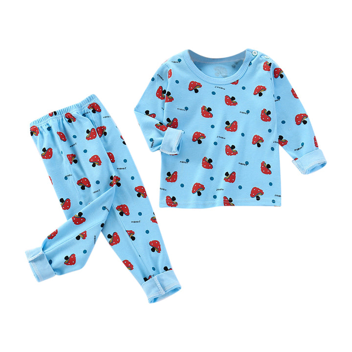 Kids Boys Blue & Red Conversational Printed Cotton T-Shirt & Trousers