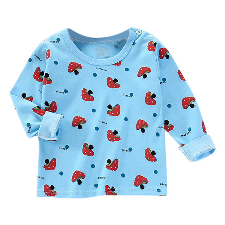 Kids Boys Blue & Red Conversational Printed Cotton T-Shirt & Trousers