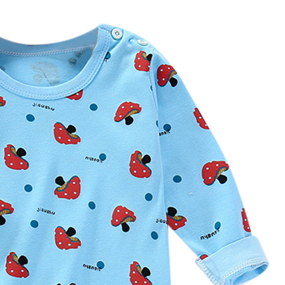 Kids Boys Blue & Red Conversational Printed Cotton T-Shirt & Trousers