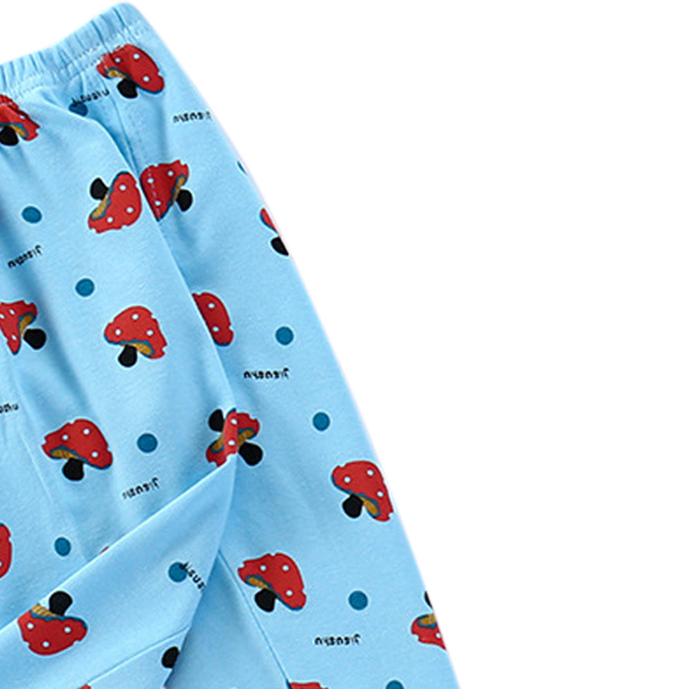 Kids Boys Blue & Red Conversational Printed Cotton T-Shirt & Trousers
