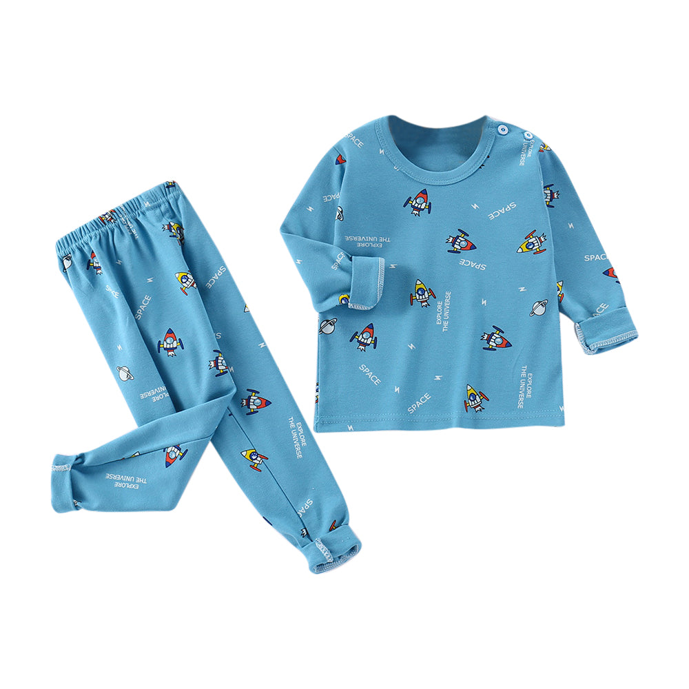 Boys Blue Conversational Printed Pure Cotton T-shirt With Pyjama