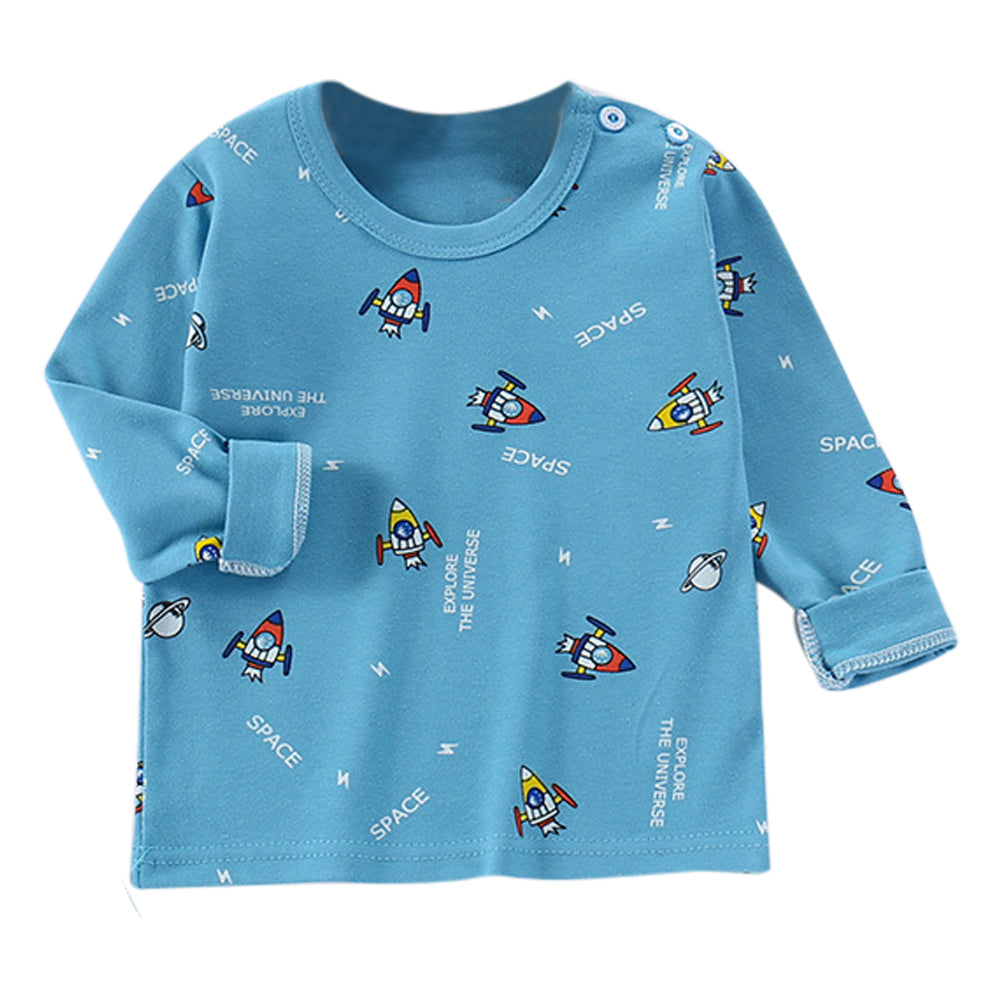 Boys Blue Conversational Printed Pure Cotton T-shirt With Pyjama