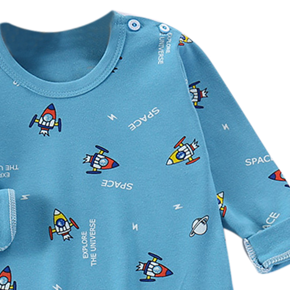 Boys Blue Conversational Printed Pure Cotton T-shirt With Pyjama