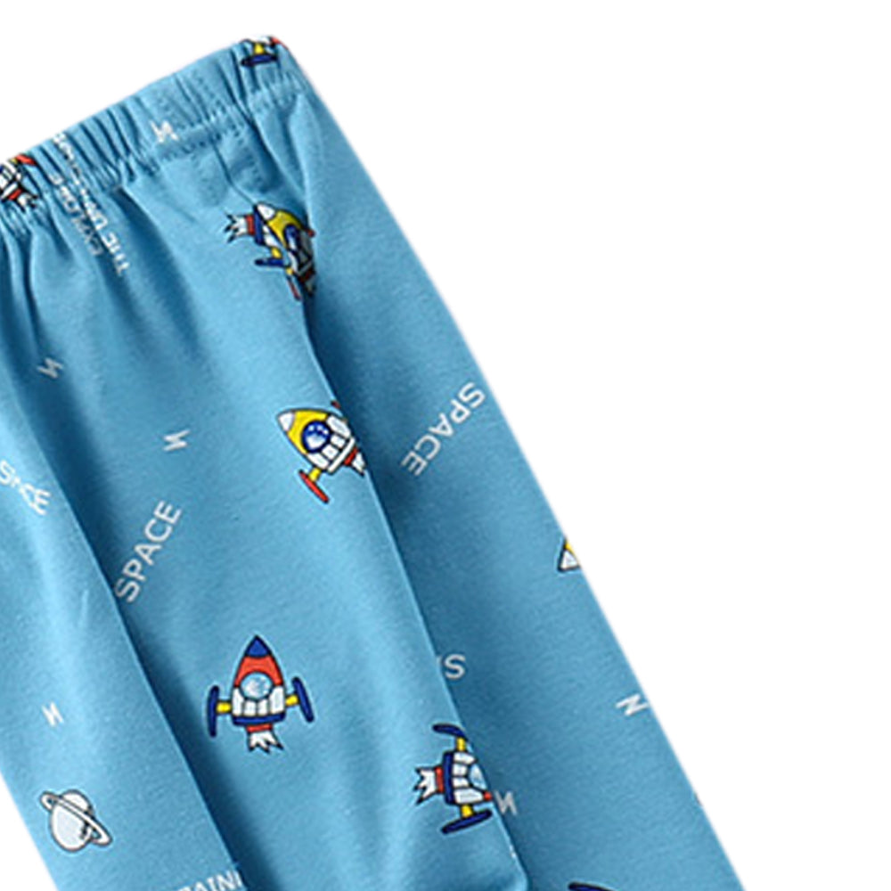 Boys Blue Conversational Printed Pure Cotton T-shirt With Pyjama