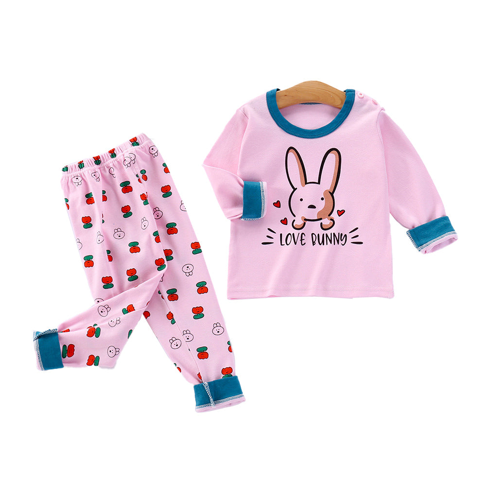 Girls Pink Conversational Printed Night Suit