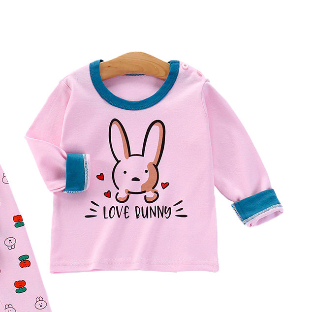 Girls Pink Conversational Printed Night Suit