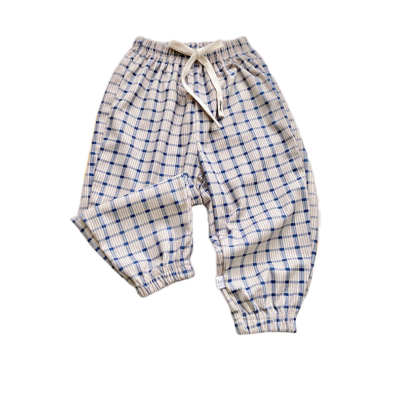 Boys Beige Checked Mid Rise Joggers