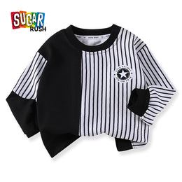 Boys Black Striped Long Sleeve Pullover Sweatshirt