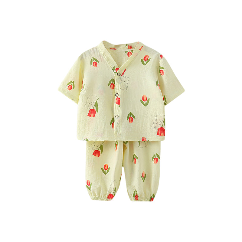 Girls Floral Printed V-Neck Pure Cotton Shirt With Jogger