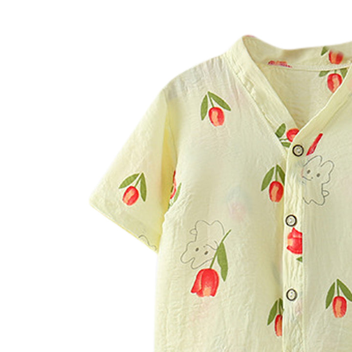 Girls Floral Printed V-Neck Pure Cotton Shirt With Jogger