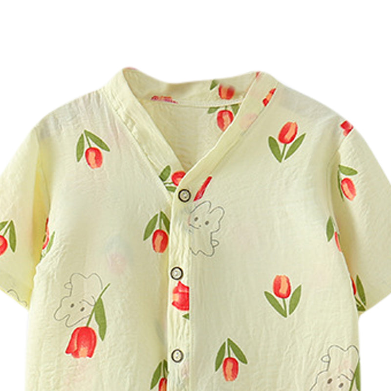 Girls Floral Printed V-Neck Pure Cotton Shirt With Jogger