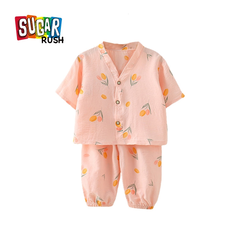 Girls Printed V-Neck Pure Cotton Shirt With Pyjamas