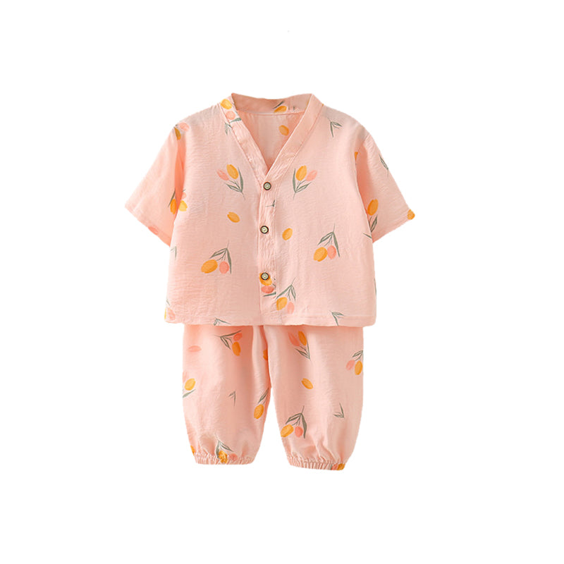 Girls Printed V-Neck Pure Cotton Shirt With Pyjamas