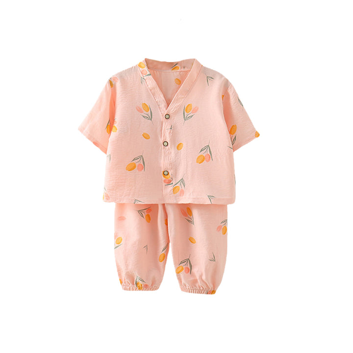 Girls Printed V-Neck Pure Cotton Shirt With Pyjamas