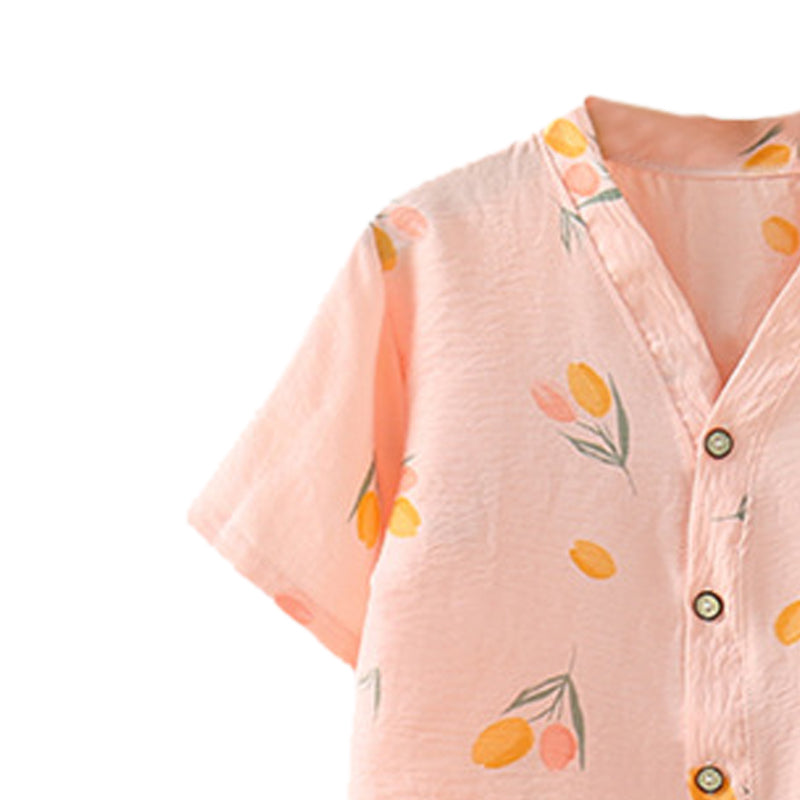 Girls Printed V-Neck Pure Cotton Shirt With Pyjamas