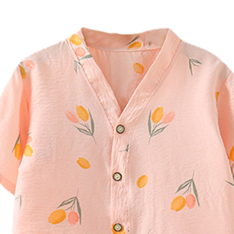 Girls Printed V-Neck Pure Cotton Shirt With Pyjamas