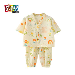 Girls Floral Printed V-Neck Pure Cotton Shirt With Jogger