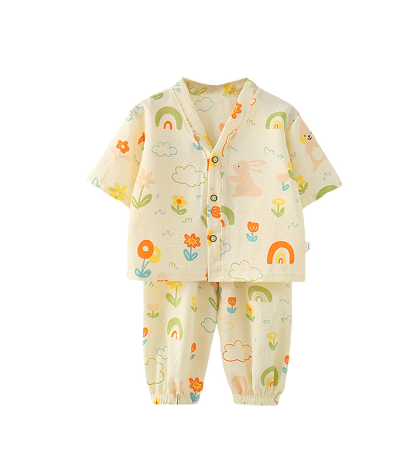 Girls Floral Printed V-Neck Pure Cotton Shirt With Jogger
