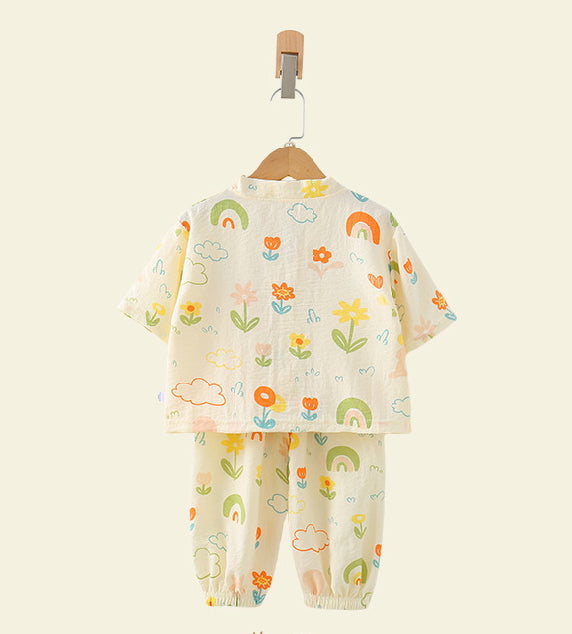 Girls Floral Printed V-Neck Pure Cotton Shirt With Jogger