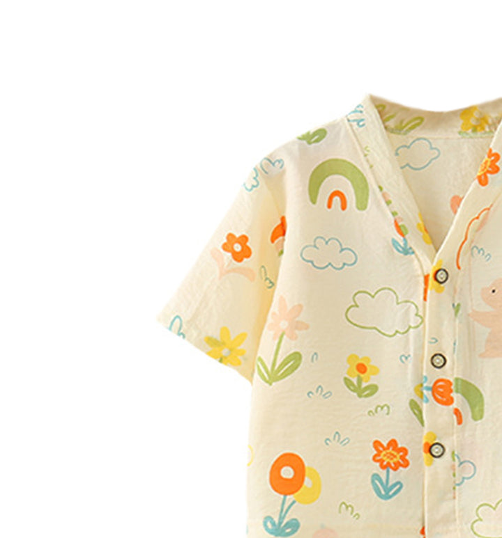 Girls Floral Printed V-Neck Pure Cotton Shirt With Jogger