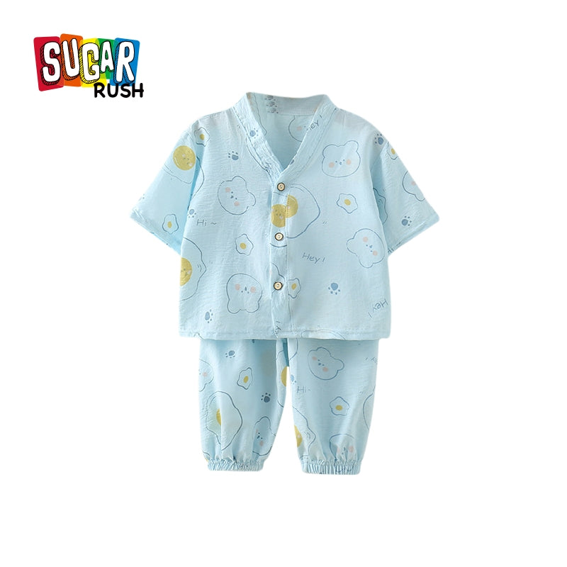 Boys Printed Shawl Neck Shirt With Joggers
