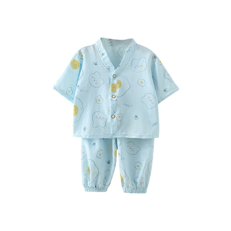Boys Printed Shawl Neck Shirt With Joggers