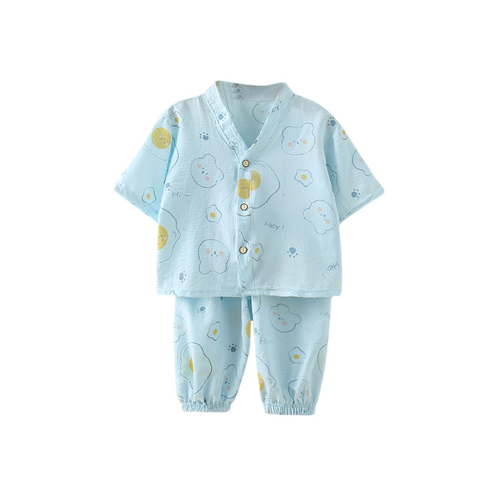 Boys Printed Shawl Neck Shirt With Joggers