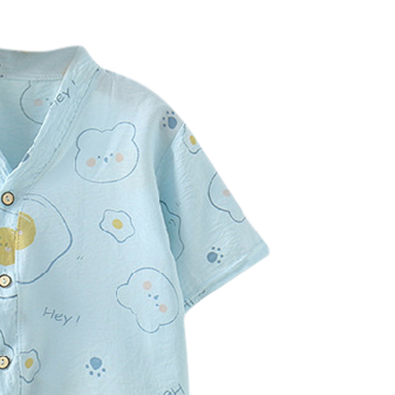 Boys Printed Shawl Neck Shirt With Joggers