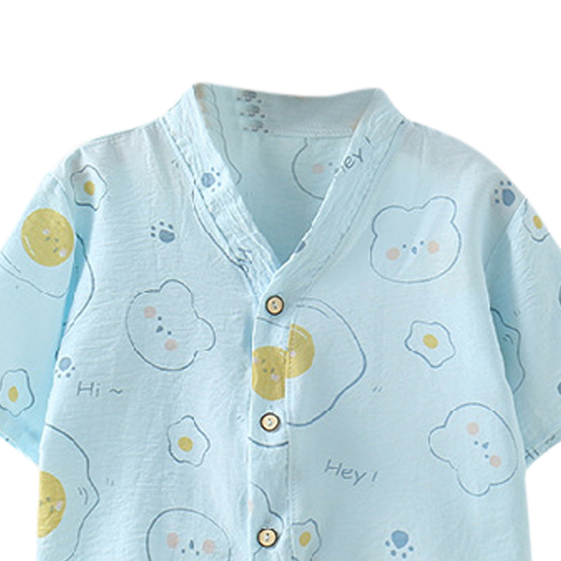 Boys Printed Shawl Neck Shirt With Joggers