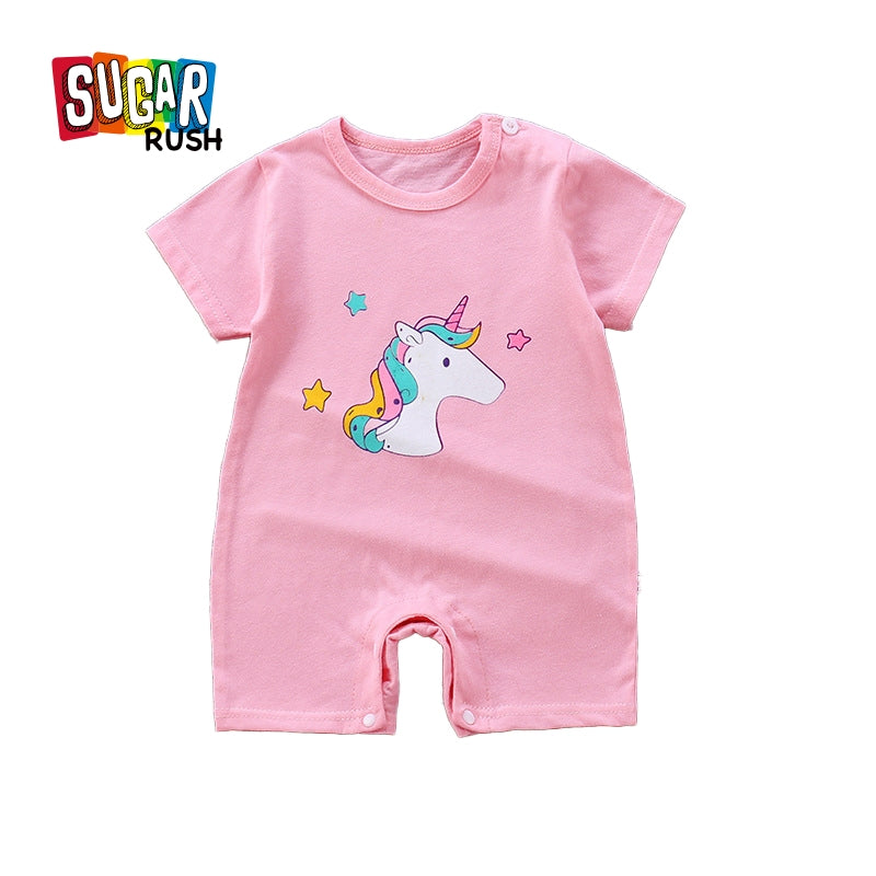 Girls Graphic Printed Round Neck Cotton Rompers