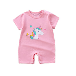 Girls Graphic Printed Round Neck Cotton Rompers