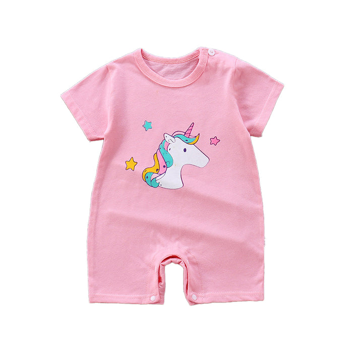 Girls Graphic Printed Round Neck Cotton Rompers