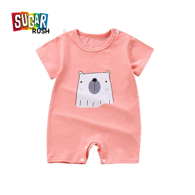 Girls Graphic Printed Round Neck Cotton Rompers