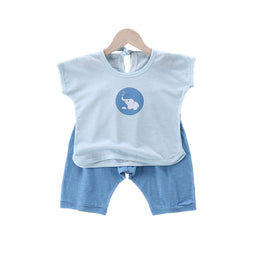 Boys Blue Printed Cotton T-shirt with Shorts