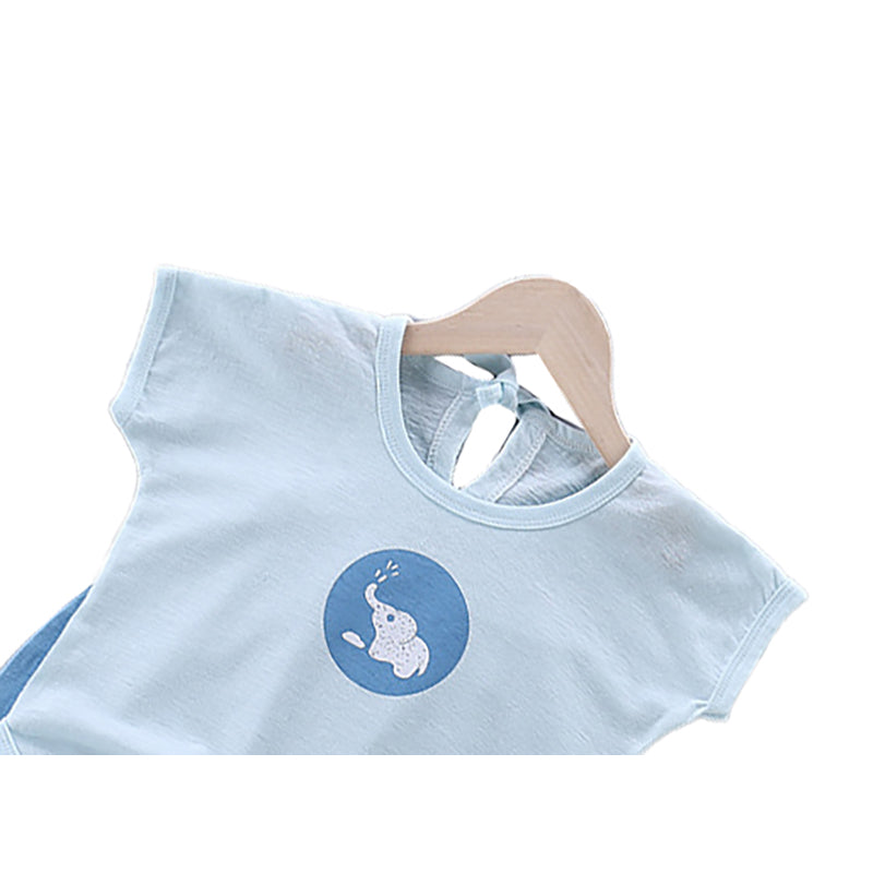 Boys Blue Printed Cotton T-shirt with Shorts