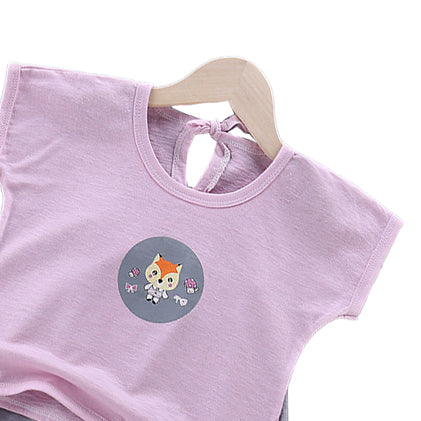 Girls Purple Pure Cotton Printed T-shirt with Shorts